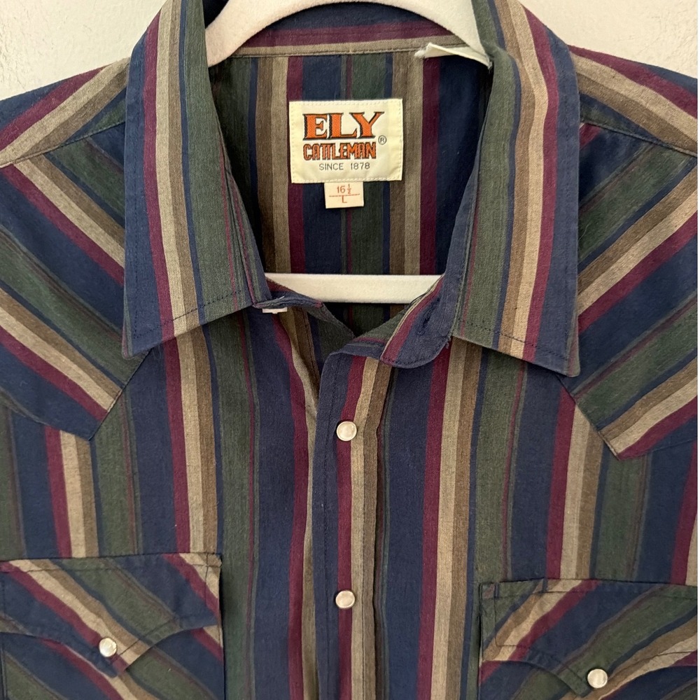 Ely Cattleman Men Western Pearl Snap Shirt Short Sleeve Stripe Multi Color Large